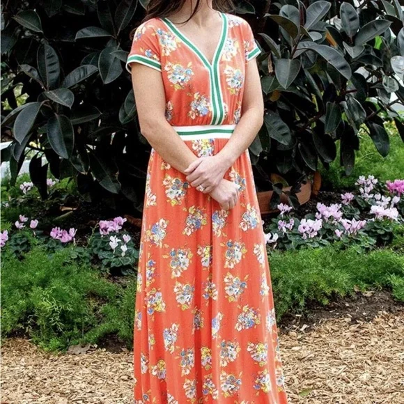 Matilda Jane Lets go together At Ease Maxi Dress Coral Floral Pockets Medium - Picture 5 of 9